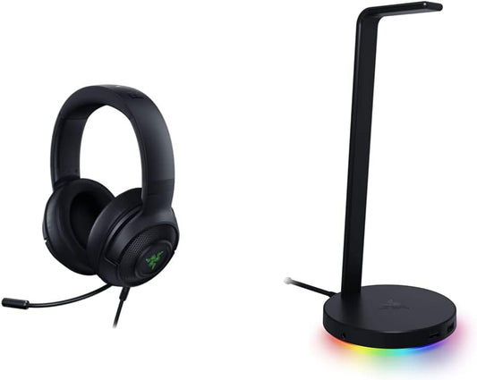 Kraken X USB Ultralight Gaming Headset: 7.1 Surround Sound - Lightweight Frame- for PC - Classic Black + Base Station V2 Chroma