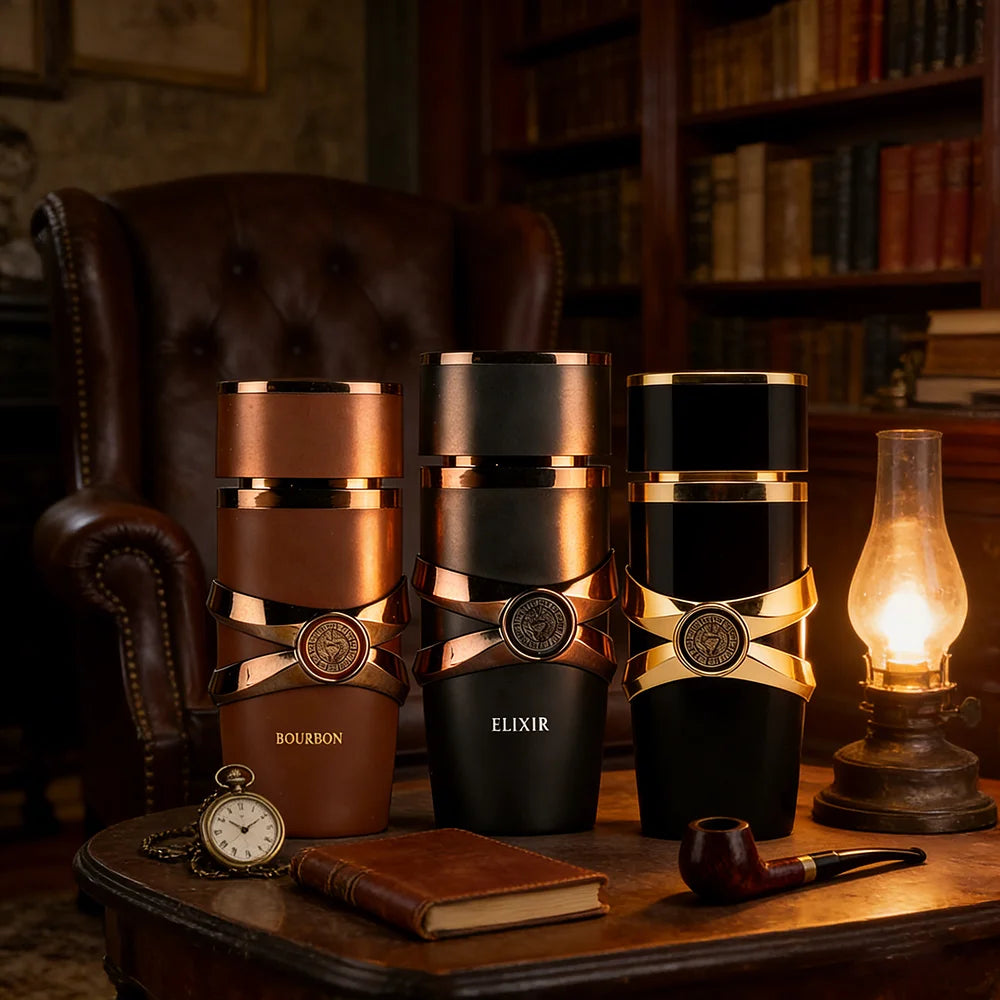 Kit Exclusivo Lattafa Trio de Ouro - Asad + Bourbon + Elixir - 3x 100ml