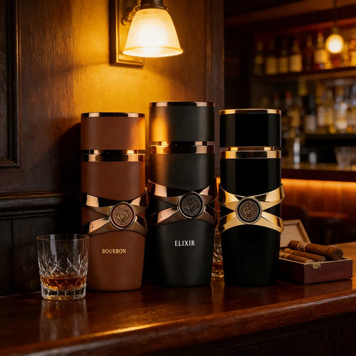 Kit Exclusivo Lattafa Trio de Ouro - Asad + Bourbon + Elixir - 3x 100ml