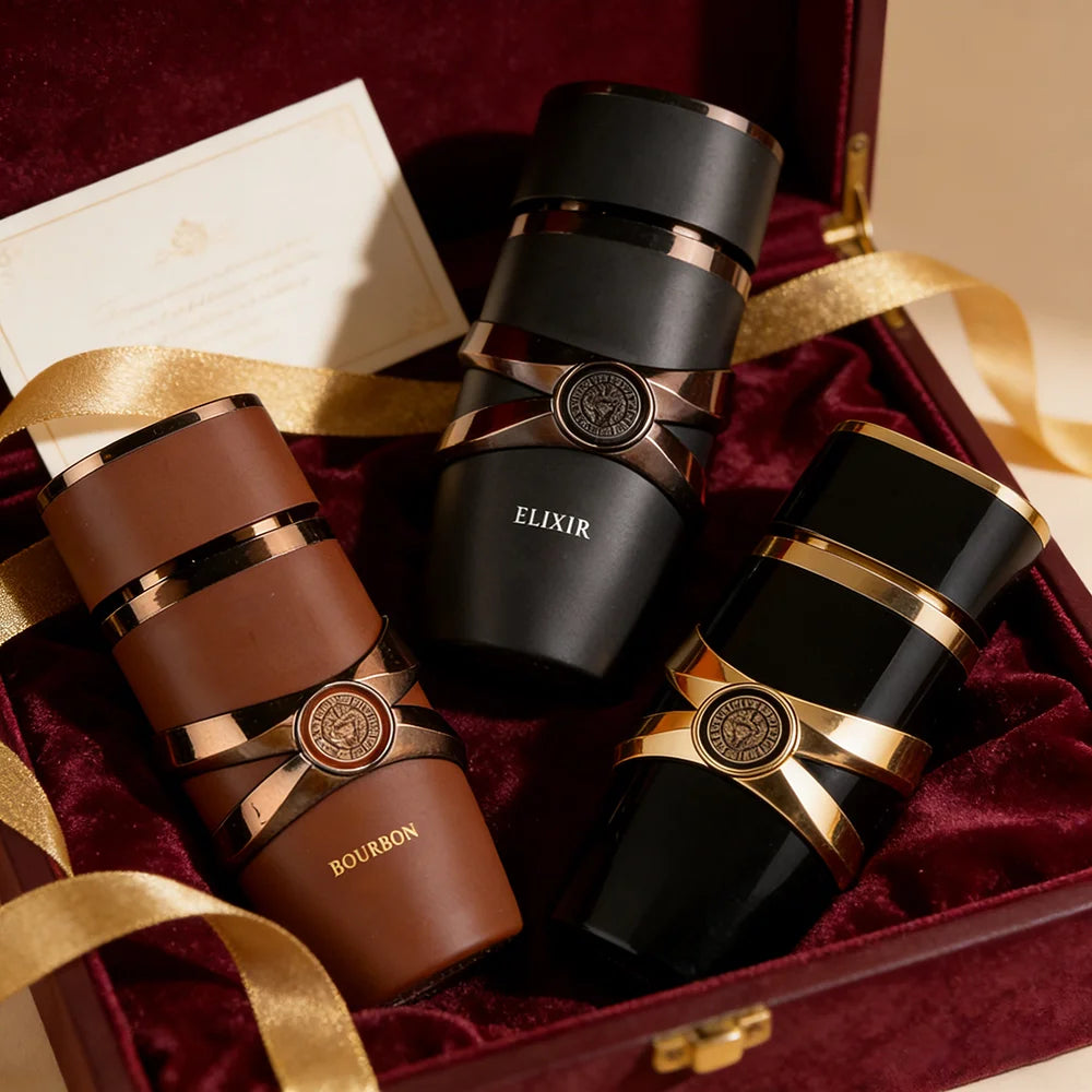 Kit Exclusivo Lattafa Trio de Ouro - Asad + Bourbon + Elixir - 3x 100ml